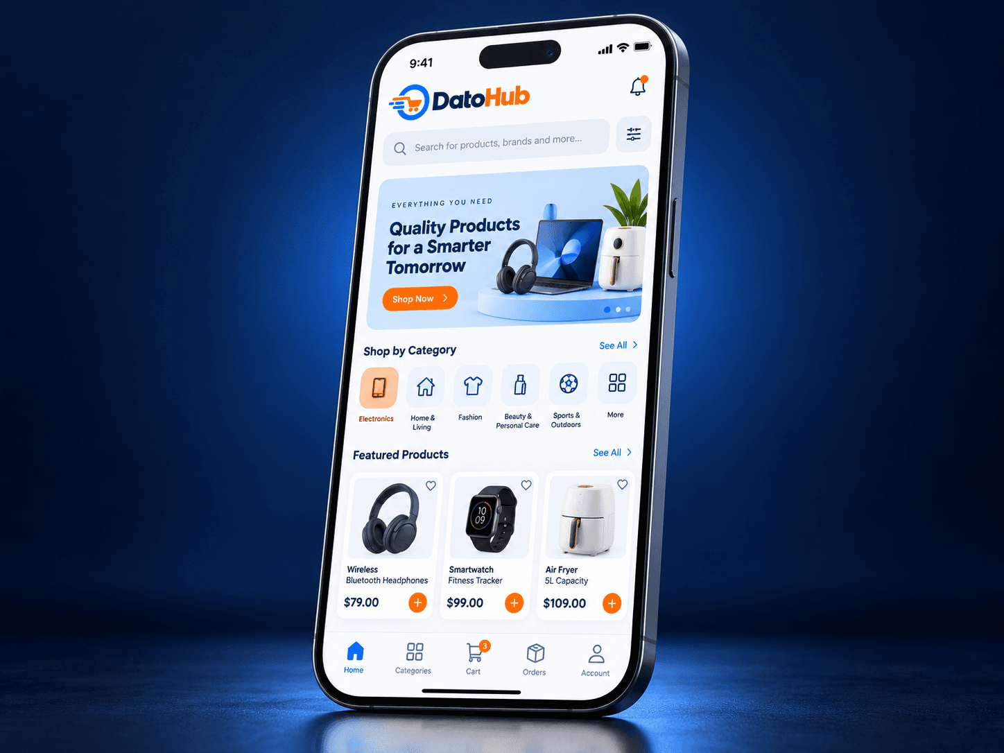 DatoHub mobile marketplace application mockup.