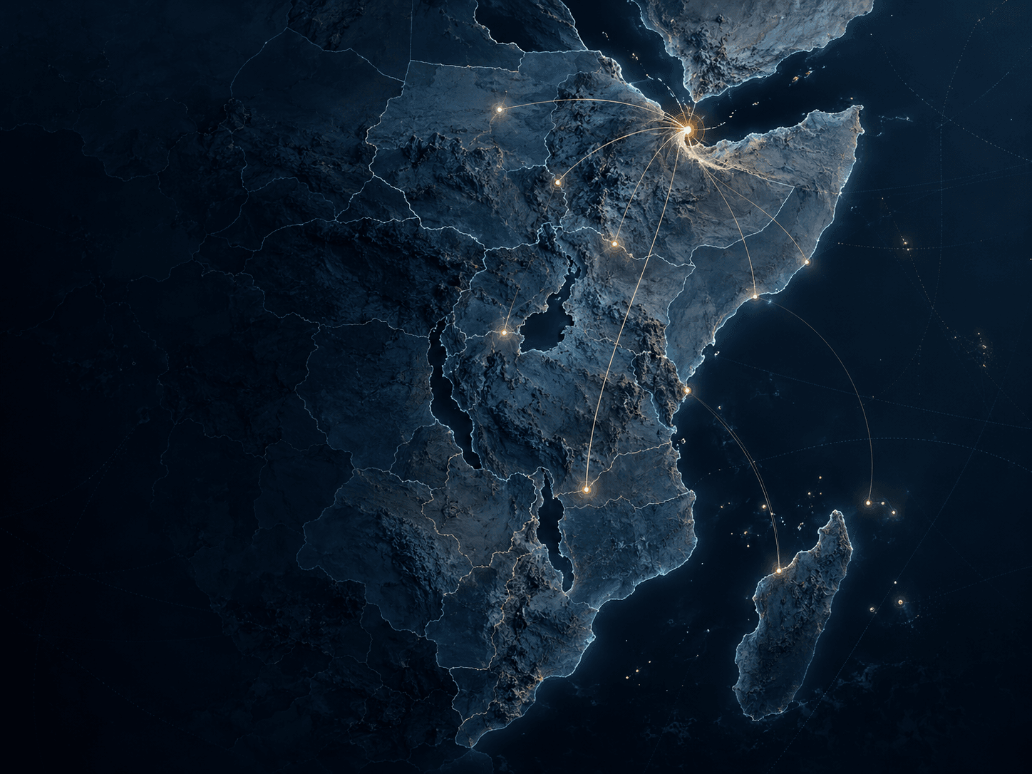 DADATO Group regional vision map highlighting Djibouti as the starting point for future market-by-market expansion across East Africa.